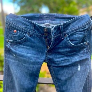 Hudson size 26 distressed, low rise, flare leg Jean